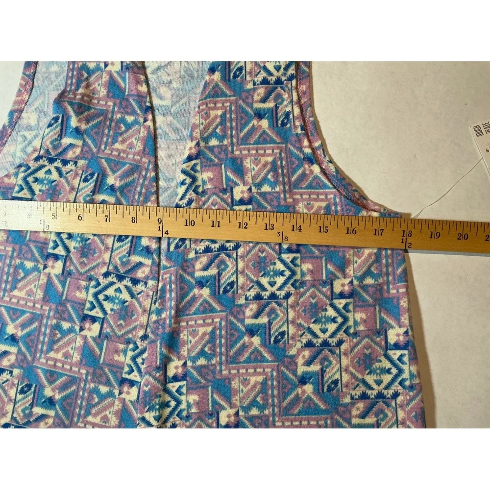 LuLaRoe Joy Longline Vest Duster Geometric Print Blue Purple Pink Small NWT